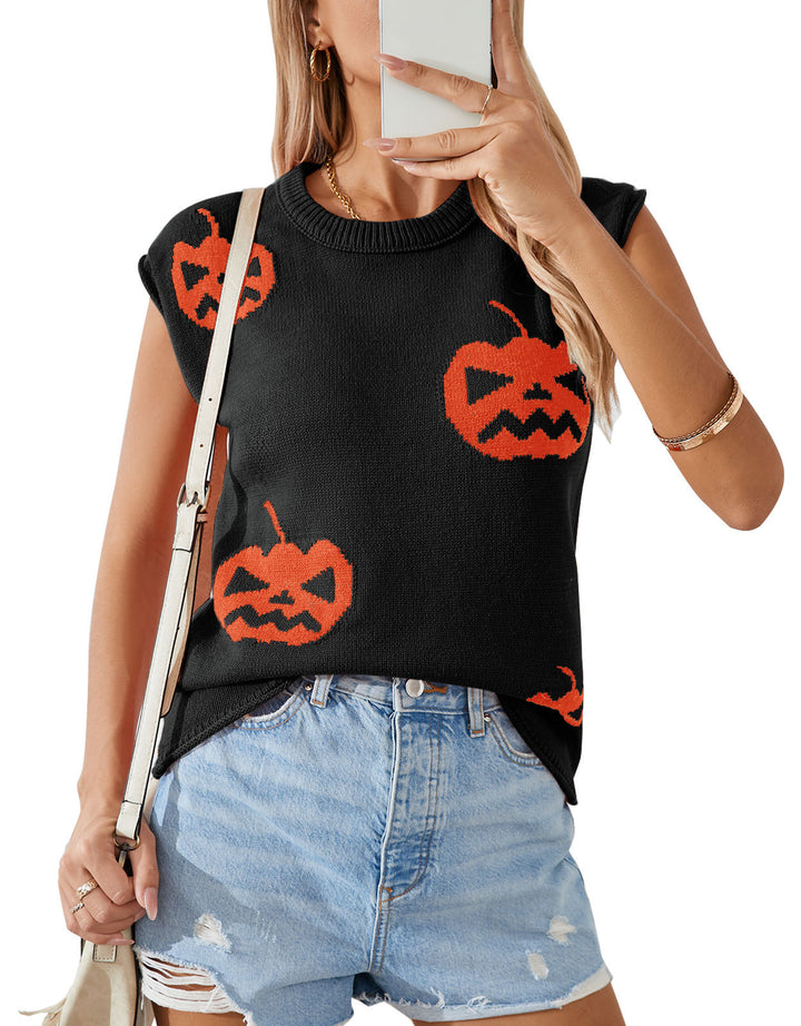 Dams stickad topp med Halloweenmotiv Mirla-Eva Jonsson