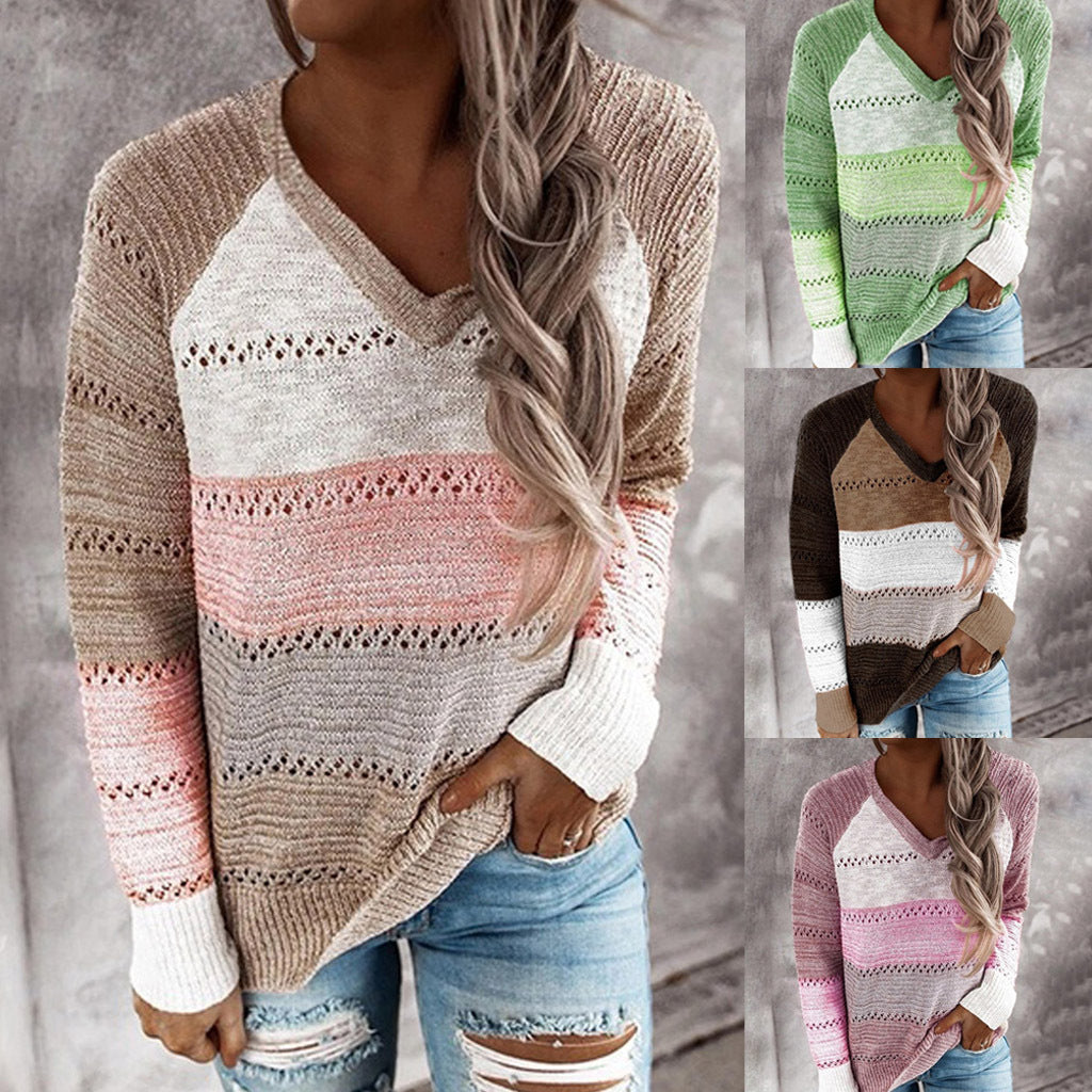 Dams stickad tröja med V-ringning och fina hålmönster Mirla-Eva Jonsson