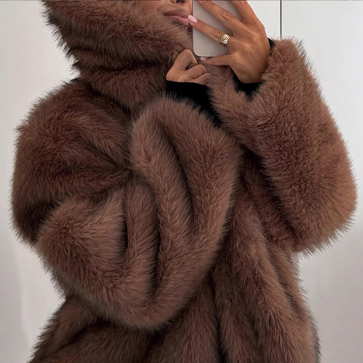 Dams stilig konstpälsjacka med bred krage Eva Jonsson-Eva Jonsson