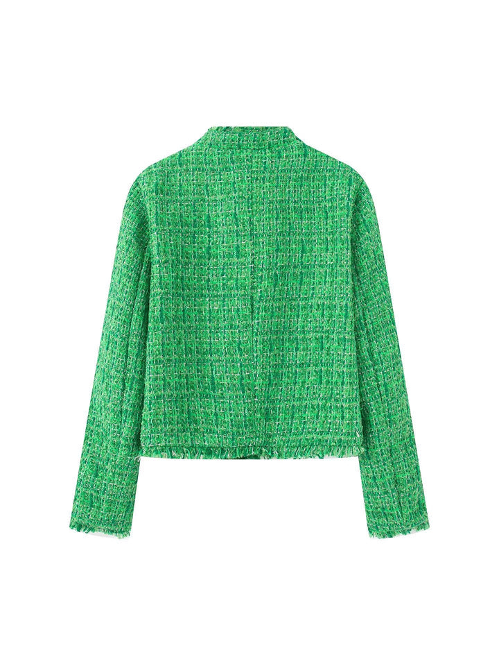 Dams stilren kort jacka i strukturerat tweeddesign med dekorativa knappar Mirla-Eva Jonsson