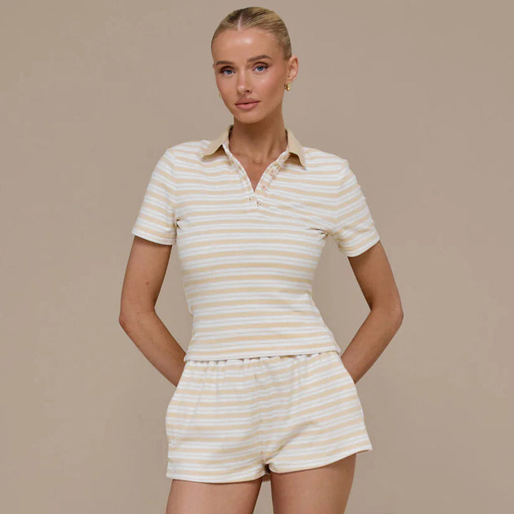 Dams striped sleep set with polo shirt and shorts Mirla-Eva Jonsson