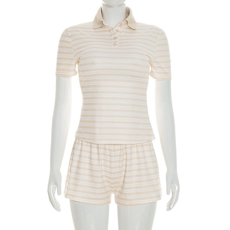 Dams striped sleep set with polo shirt and shorts Mirla-Eva Jonsson