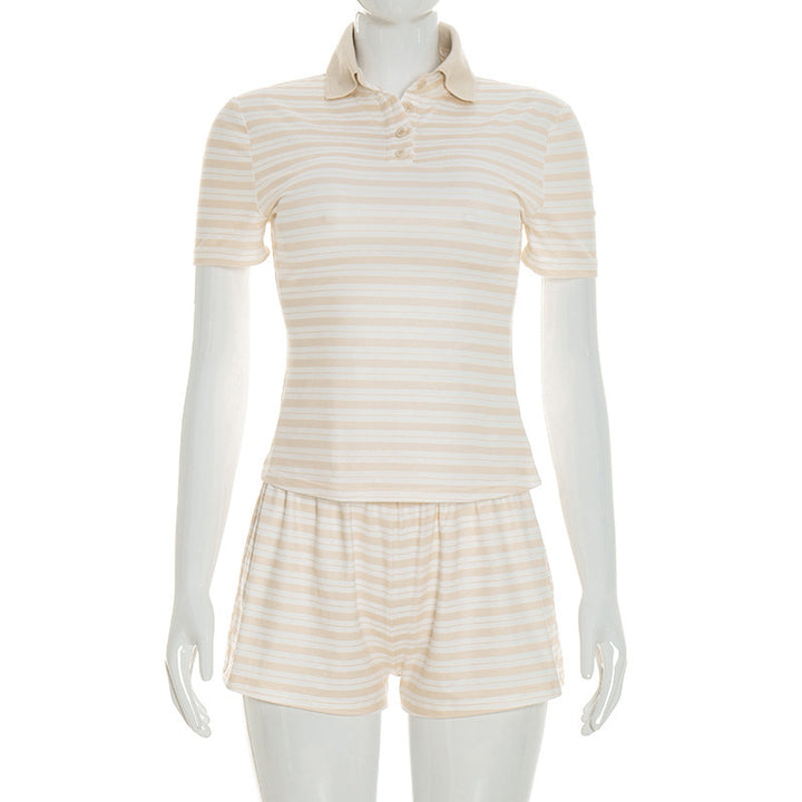 Dams striped sleep set with polo shirt and shorts Mirla-Eva Jonsson