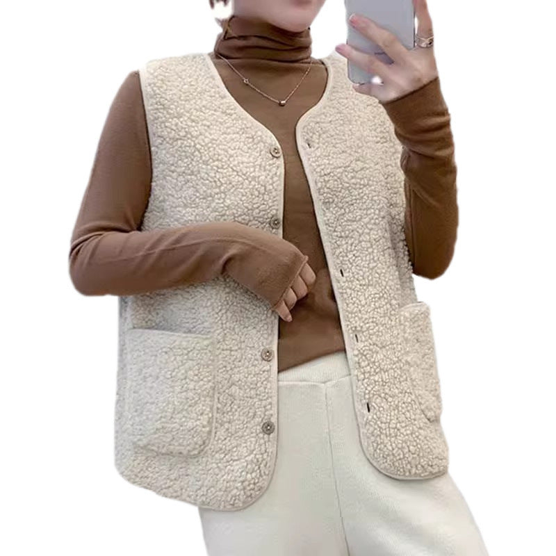 Dams teddy fleece väst med praktiska fickor och knäppning Mirla-Eva Jonsson