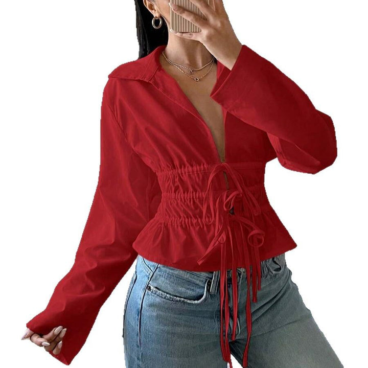 Dams zip-up blus med rynkning och långa ärmar Mirla-Eva Jonsson