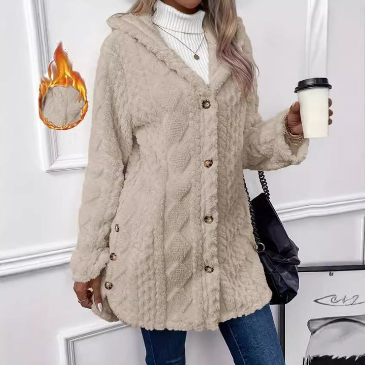 Damsen bekväm och elegant fleece-kappa med huva Eva Jonsson-Eva Jonsson