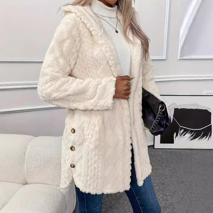 Damsen bekväm och elegant fleece-kappa med huva Eva Jonsson-Eva Jonsson