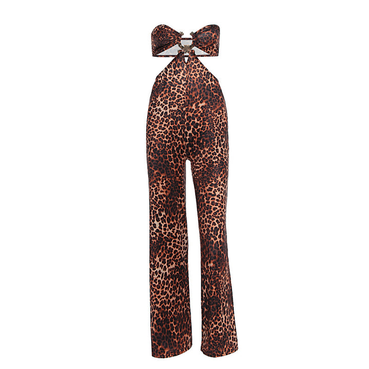 Damsen jumpsuit med spännande leopardtryck och raffinerad ryggöppning Mirla-Eva Jonsson