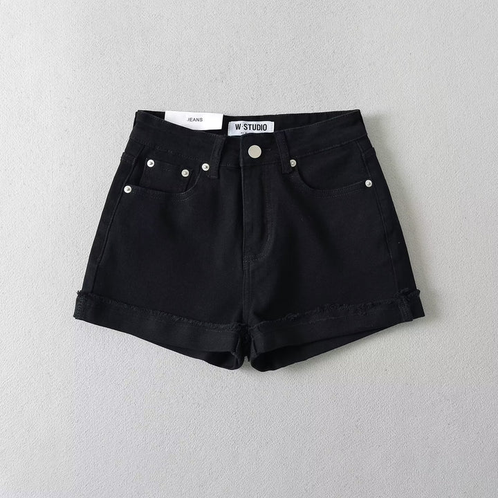 Damsjeansshorts med avslappnad skärning och fållade kanter Mirla-Eva Jonsson
