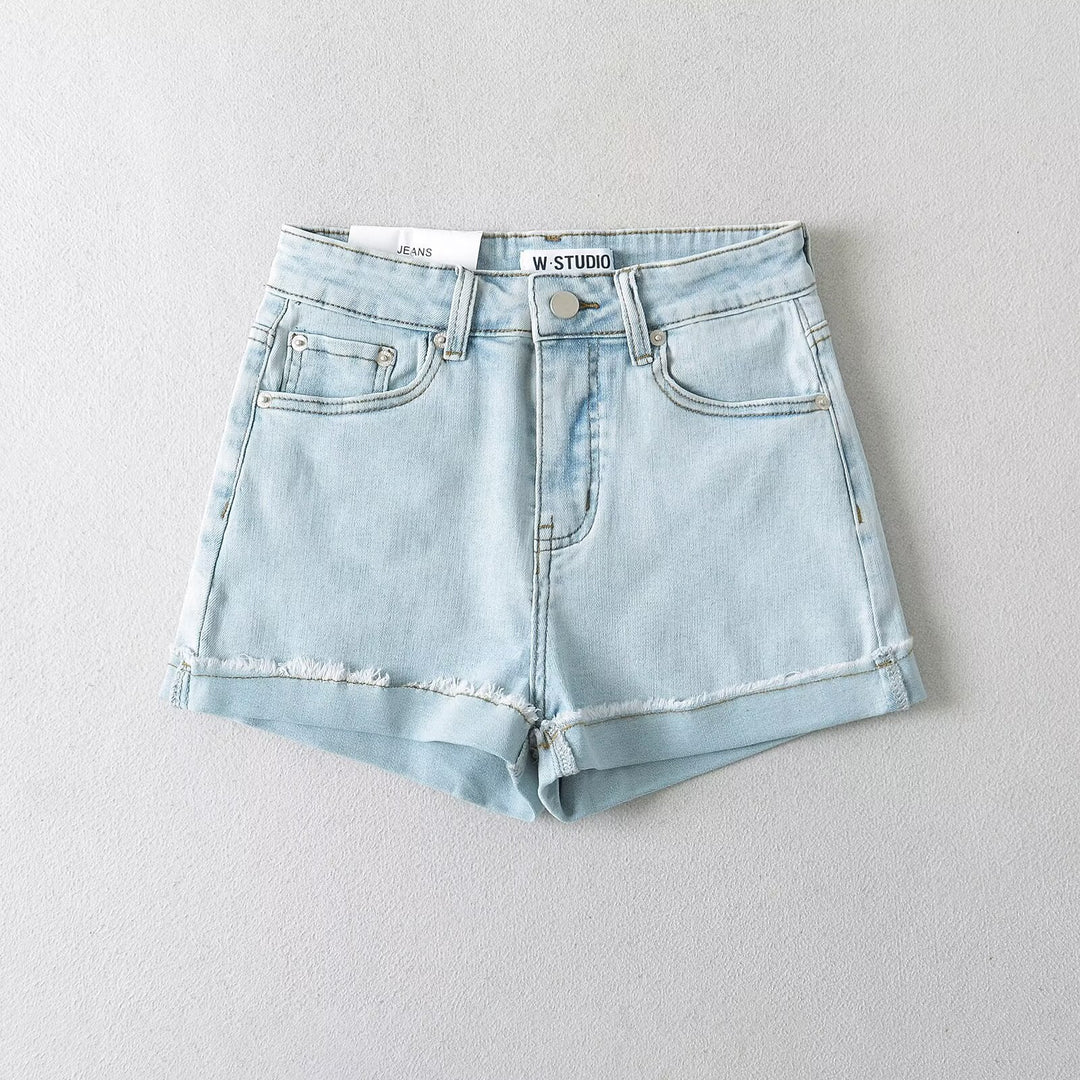 Damsjeansshorts med avslappnad skärning och fållade kanter Mirla-Eva Jonsson
