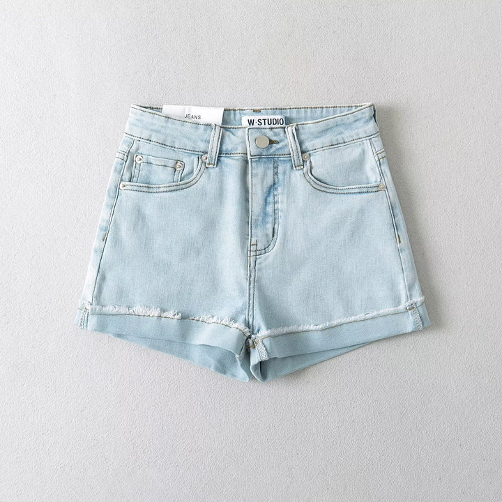 Damsjeansshorts med avslappnad skärning och fållade kanter Mirla-Eva Jonsson