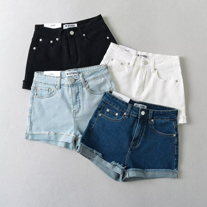 Damsjeansshorts med avslappnad skärning och fållade kanter Mirla-Eva Jonsson