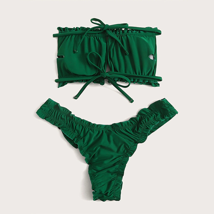 Damsk Bandeau-bikini med rynkat design och sidoknytning Mirla-Eva Jonsson