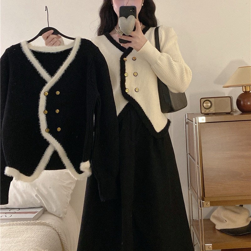 Damsk Cardigan med Asymmetrisk Skärning och Guldknappdesign Mirla-Eva Jonsson