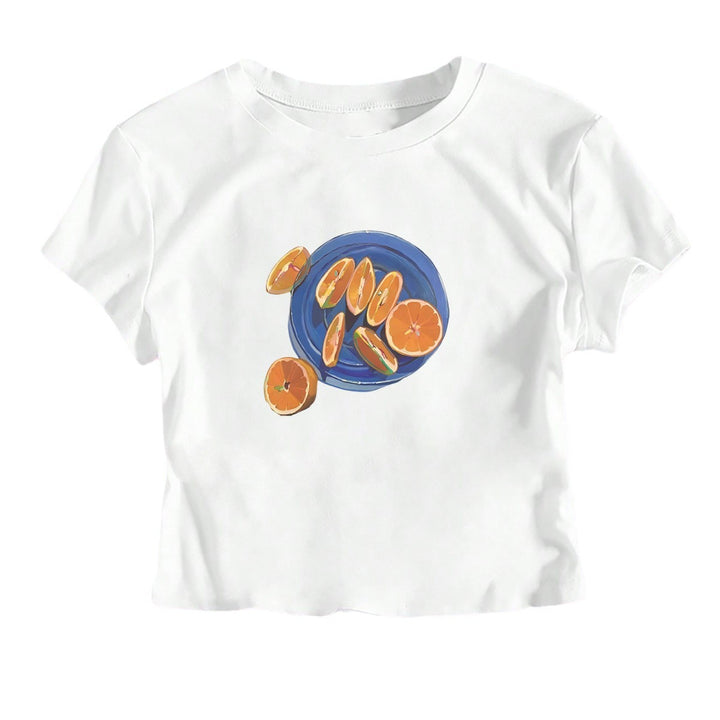 Damsk Crop-T-shirt med fruktigt mönster och avslappnad passform Mirla-Eva Jonsson