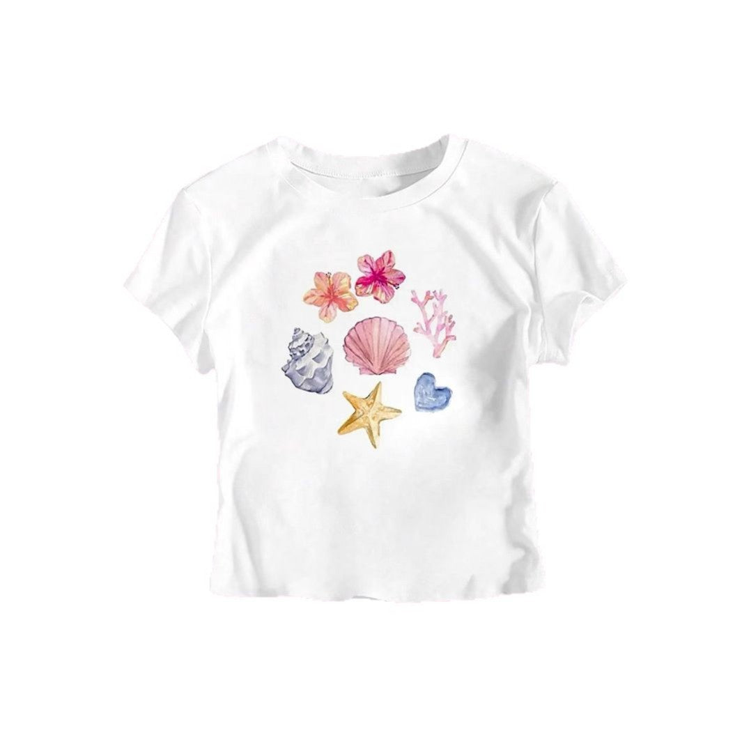 Damsk Crop-T-shirt med maritimt motiv Mirla-Eva Jonsson