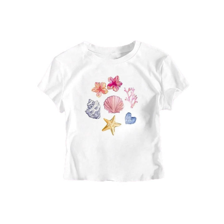 Damsk Crop-T-shirt med maritimt motiv Mirla-Eva Jonsson