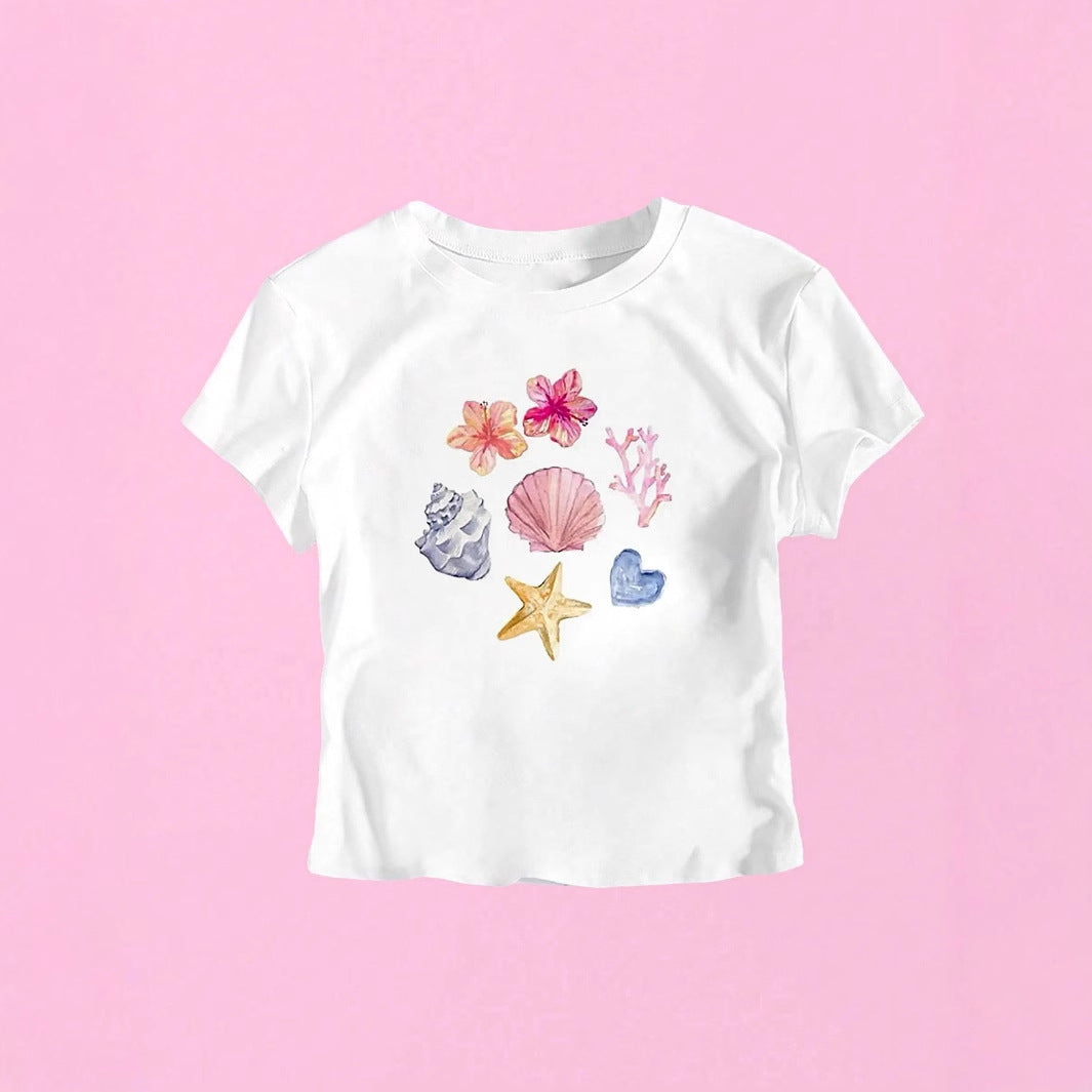Damsk Crop-T-shirt med maritimt motiv Mirla-Eva Jonsson