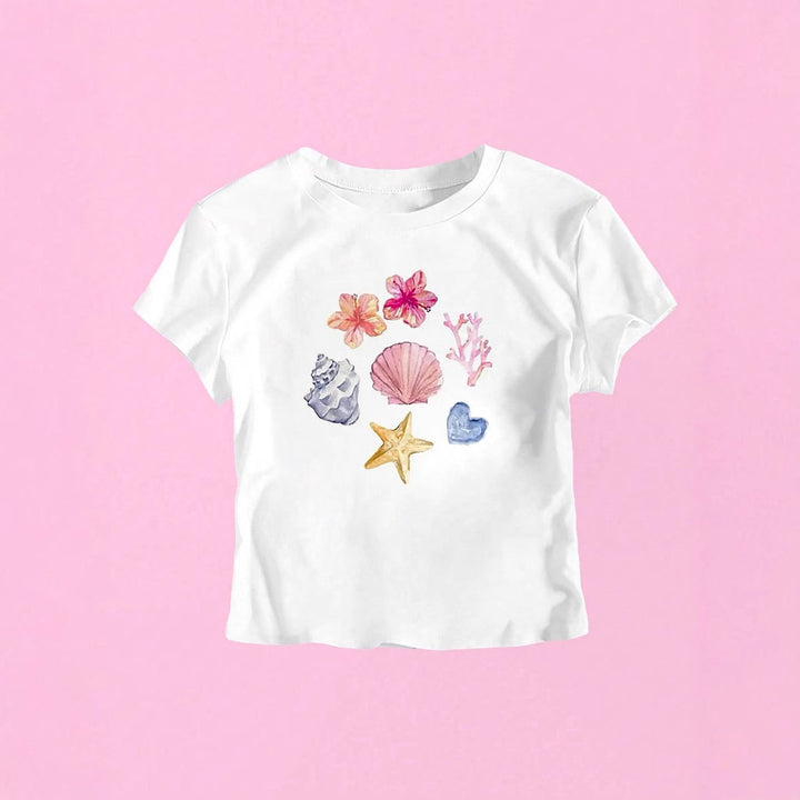 Damsk Crop-T-shirt med maritimt motiv Mirla-Eva Jonsson