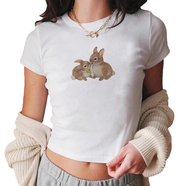 Damsk Crop-T-shirt med söt kaninmotiv Mirla-Eva Jonsson