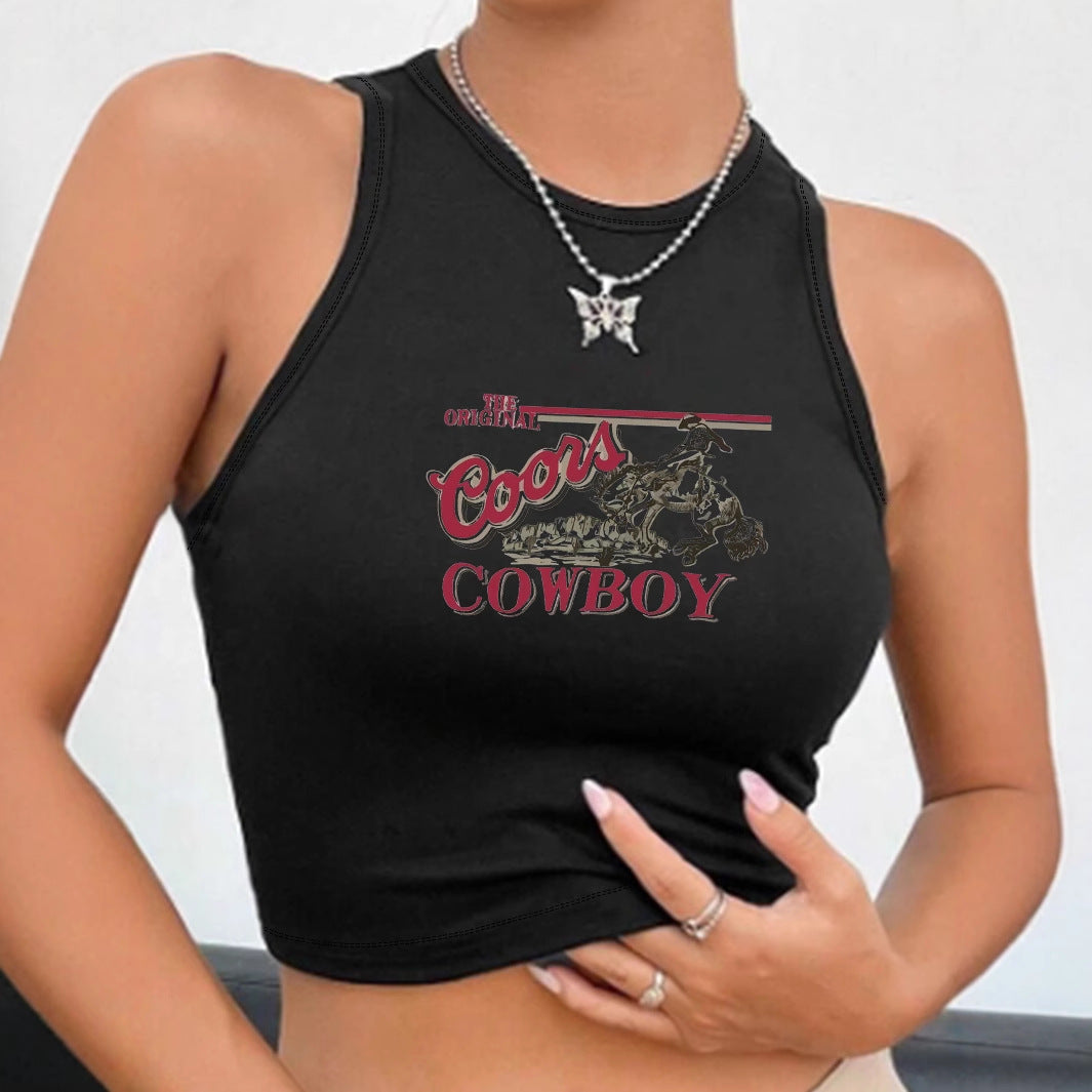 Damsk Crop Top med Vintage Cowboy-motiv Mirla-Eva Jonsson