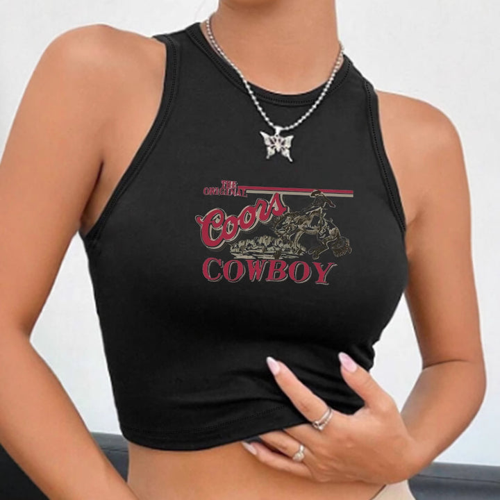 Damsk Crop Top med Vintage Cowboy-motiv Mirla-Eva Jonsson