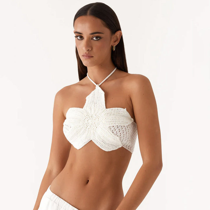 Damsk Crop Top med blommigt virkmönster Mirla-Eva Jonsson
