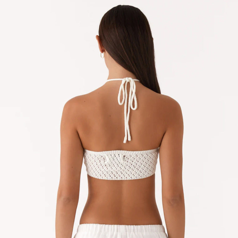 Damsk Crop Top med blommigt virkmönster Mirla-Eva Jonsson