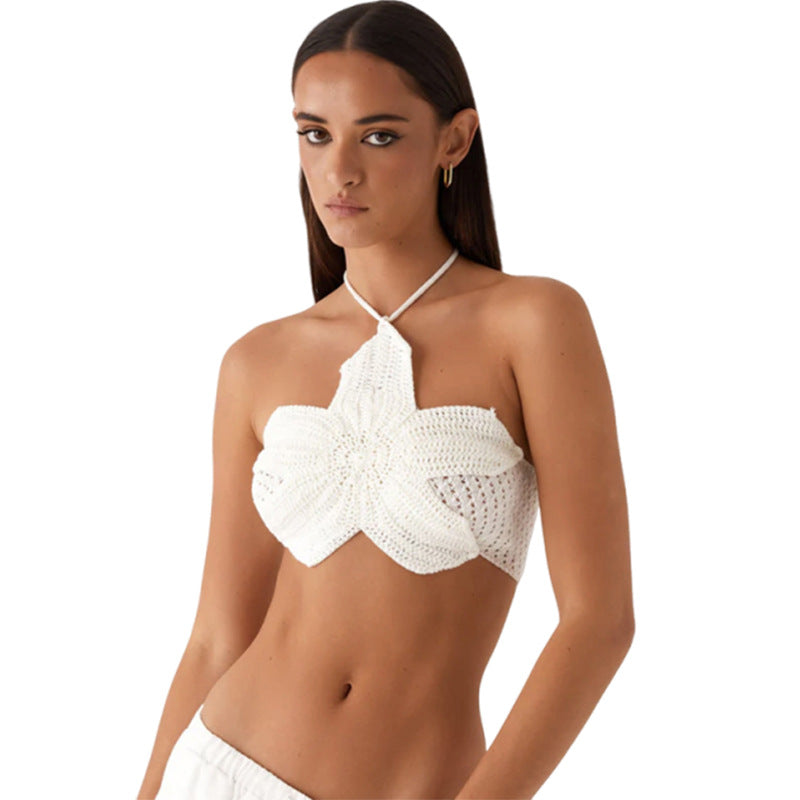 Damsk Crop Top med blommigt virkmönster Mirla-Eva Jonsson