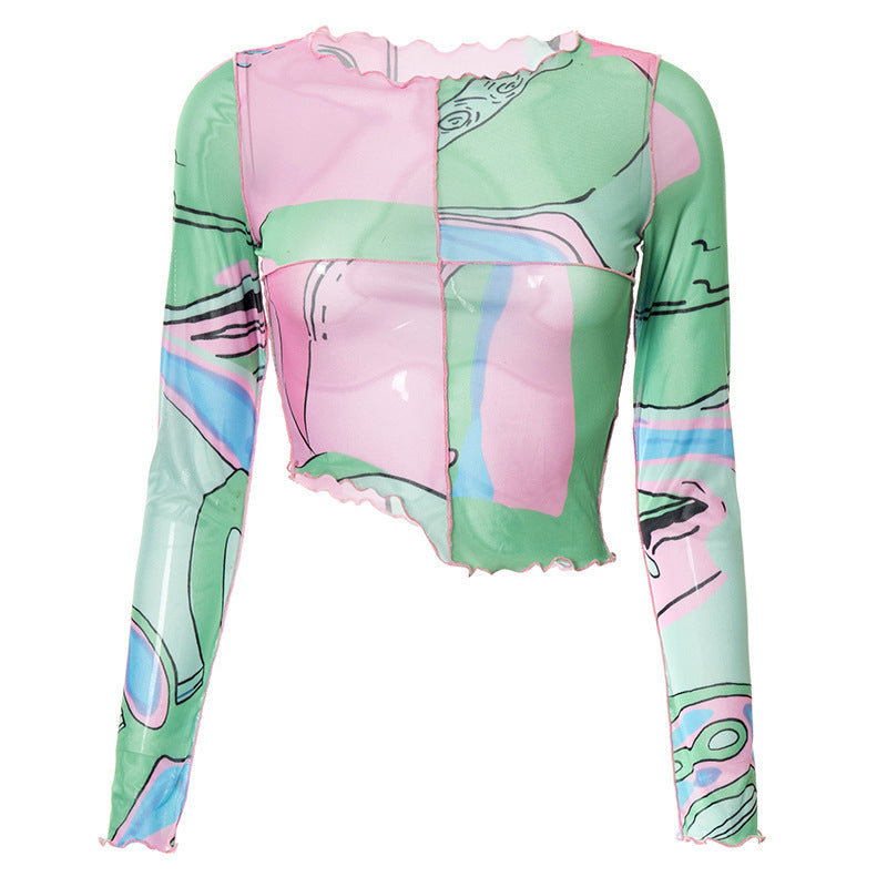 Damsk Crop-Top med kreativa grafiska tryck och figurnära snitt Mirla-Eva Jonsson