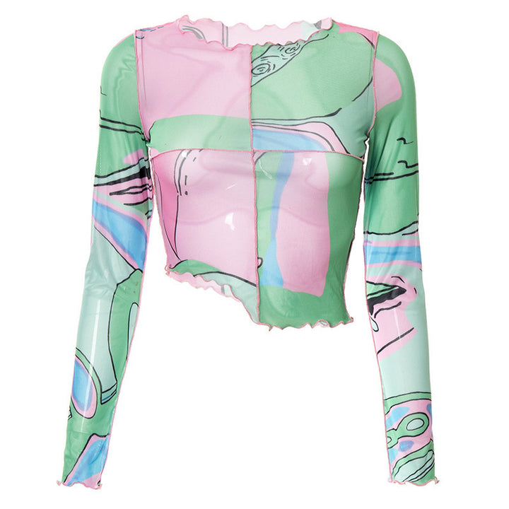Damsk Crop-Top med kreativa grafiska tryck och figurnära snitt Mirla-Eva Jonsson