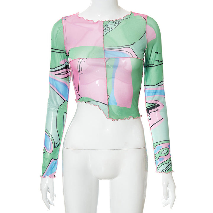 Damsk Crop-Top med kreativa grafiska tryck och figurnära snitt Mirla-Eva Jonsson