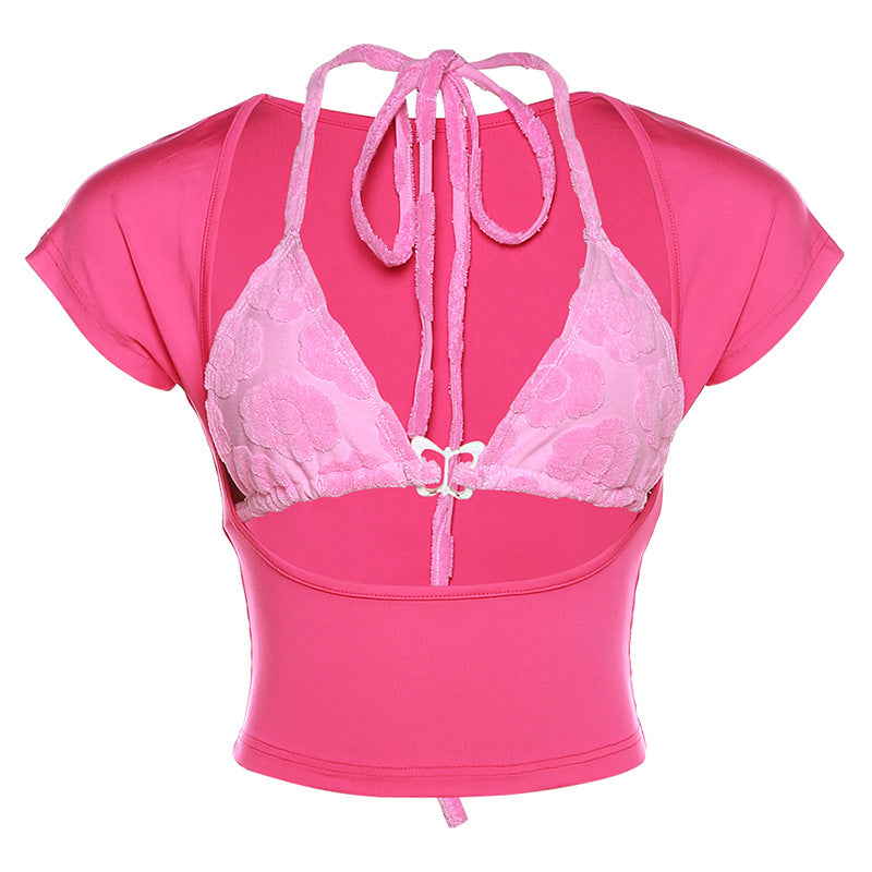 Damsk Crop Top med lekfull aquarell-design och justerbar halsringning Mirla-Eva Jonsson