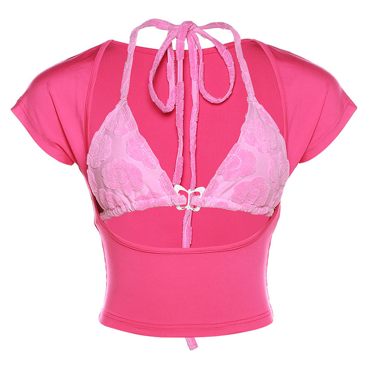 Damsk Crop Top med lekfull aquarell-design och justerbar halsringning Mirla-Eva Jonsson