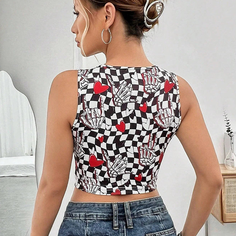 Damsk Crop Top med unikt snördesign och grafiskt mönster Mirla-Eva Jonsson