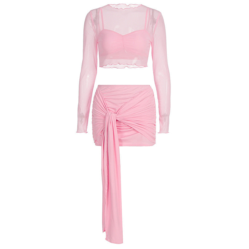 Damsk Crop Top och Kjol Set med trendiga rynkelementen Mirla-Eva Jonsson