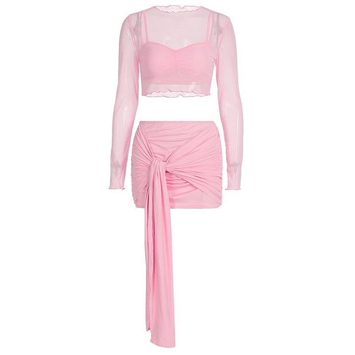 Damsk Crop Top och Kjol Set med trendiga rynkelementen Mirla-Eva Jonsson