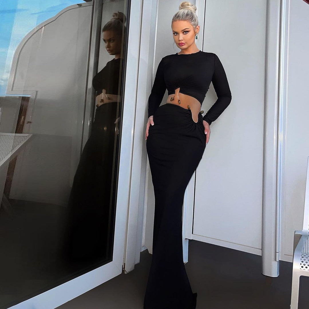 Damsk Crop-Top och Maxi-Kjol kombination med hög slits och elegant rynkning Mirla-Eva Jonsson