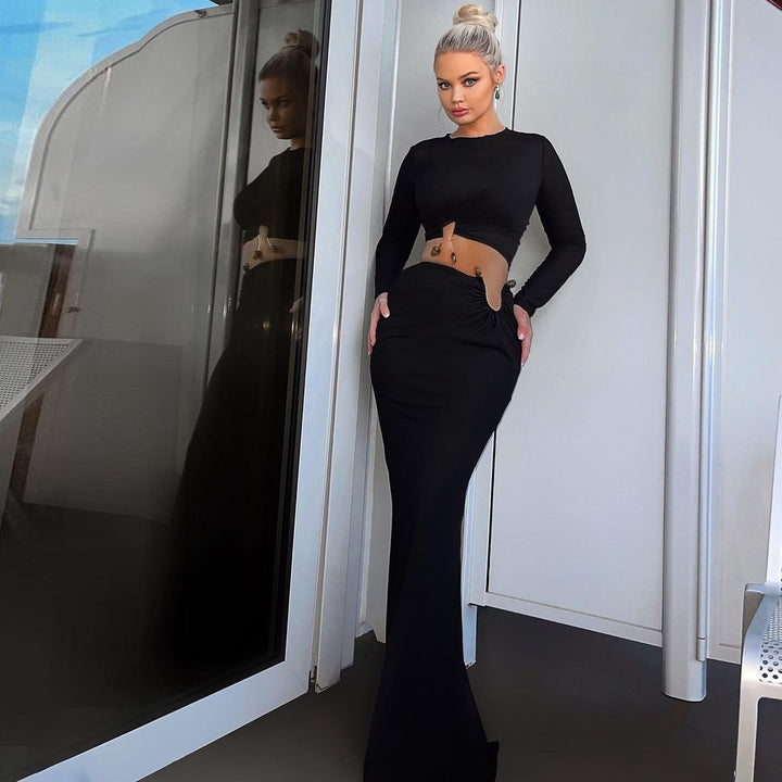 Damsk Crop-Top och Maxi-Kjol kombination med hög slits och elegant rynkning Mirla-Eva Jonsson