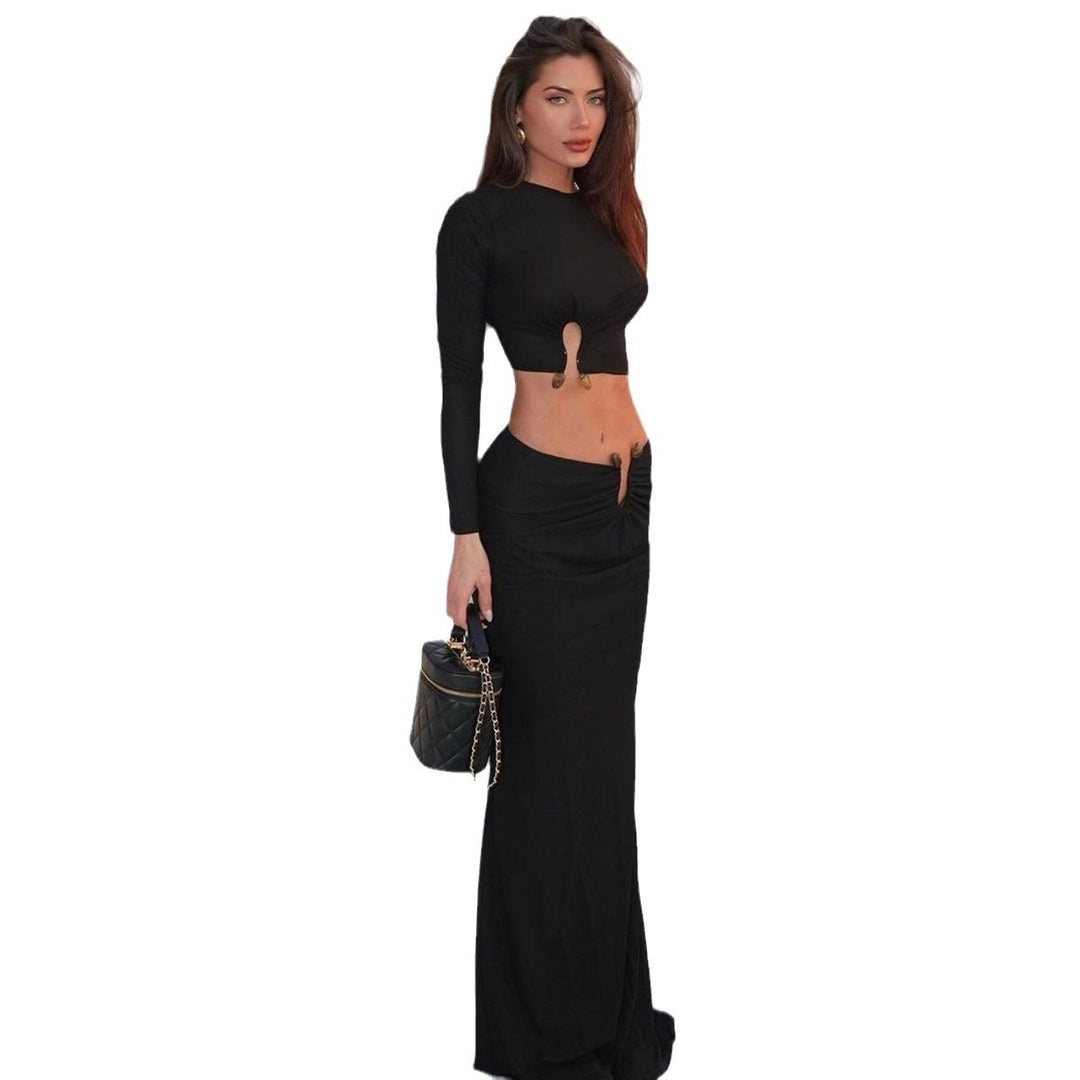 Damsk Crop-Top och Maxi-Kjol kombination med hög slits och elegant rynkning Mirla-Eva Jonsson
