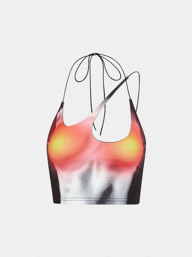 Damsk Crop-top med asymmetrisk axelbanddesign och livlig grafisk tryck Mirla-Eva Jonsson
