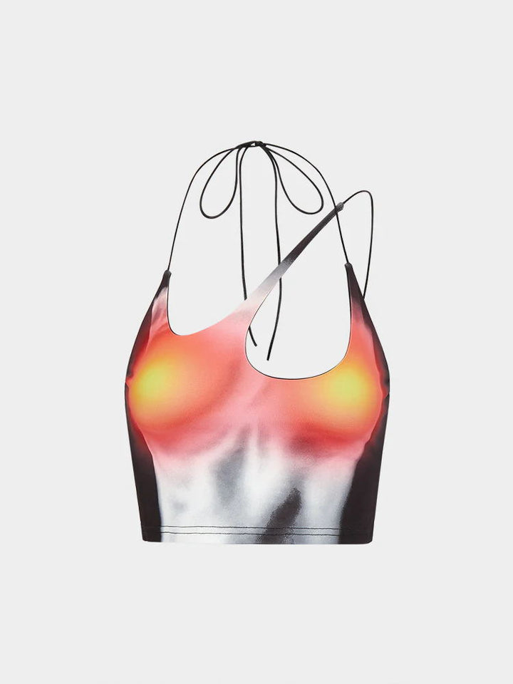 Damsk Crop-top med asymmetrisk axelbanddesign och livlig grafisk tryck Mirla-Eva Jonsson