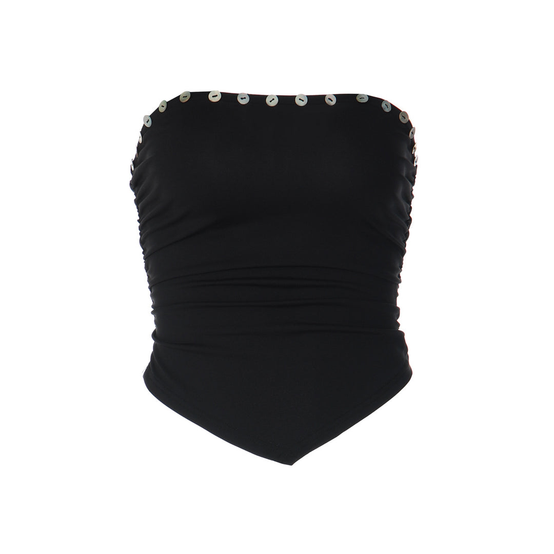 Damsk Crop-top med sofistikerade volangdetaljer och figurnära passform Mirla-Eva Jonsson