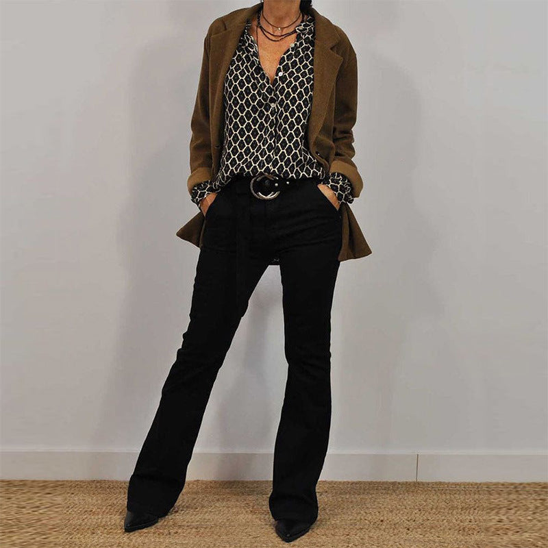 Damsk bomullsblus med modern geometrisk tryck Eva Jonsson-Eva Jonsson