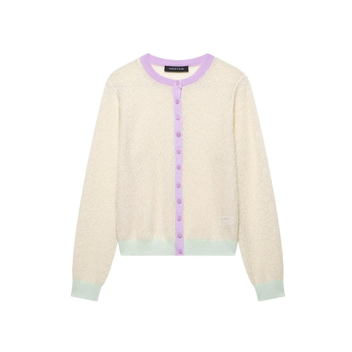 Damsk cardigan med delikat mönster och färgade detaljer Mirla-Eva Jonsson