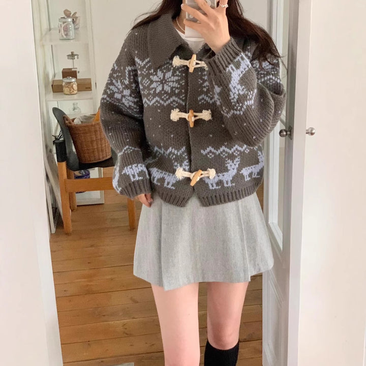 Damsk cardigan med detaljerat julmotiv Mirla-Eva Jonsson