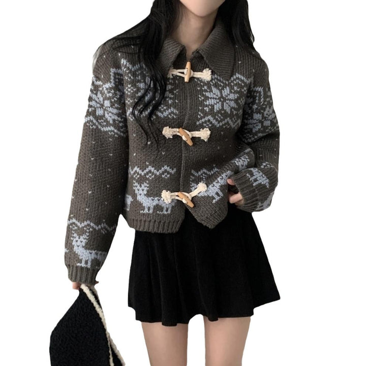 Damsk cardigan med detaljerat julmotiv Mirla-Eva Jonsson