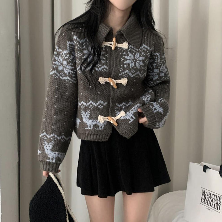 Damsk cardigan med detaljerat julmotiv Mirla-Eva Jonsson