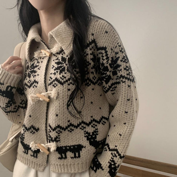 Damsk cardigan med detaljerat julmotiv Mirla-Eva Jonsson