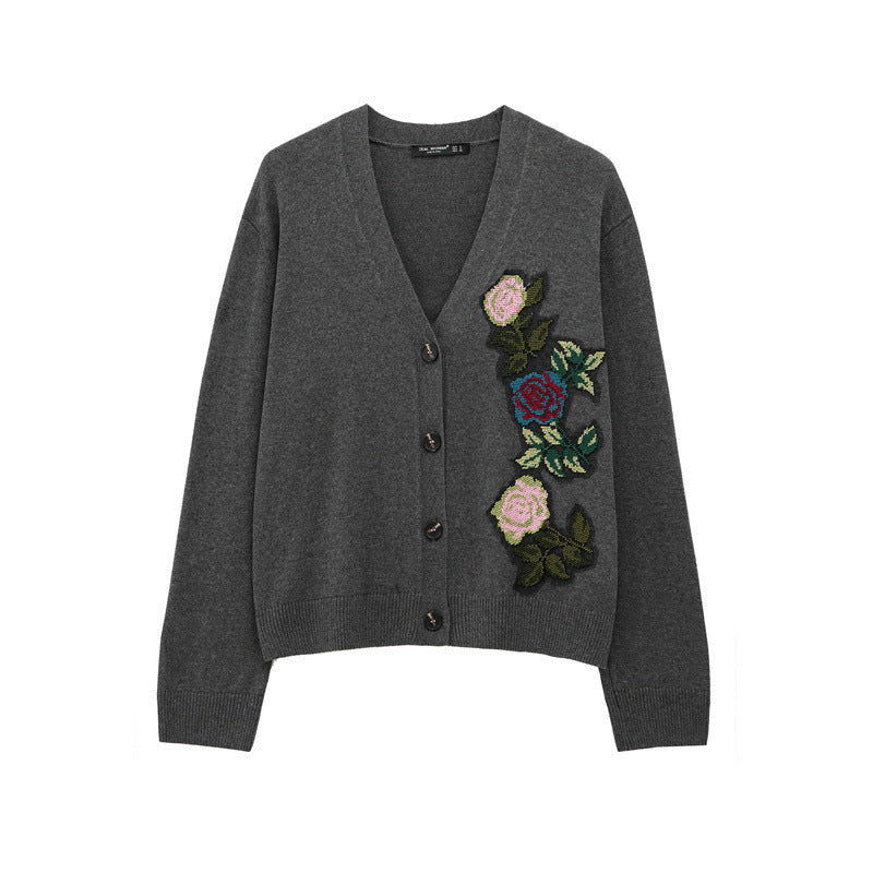 Damsk cardigan med floral broderidesign Mirla-Eva Jonsson